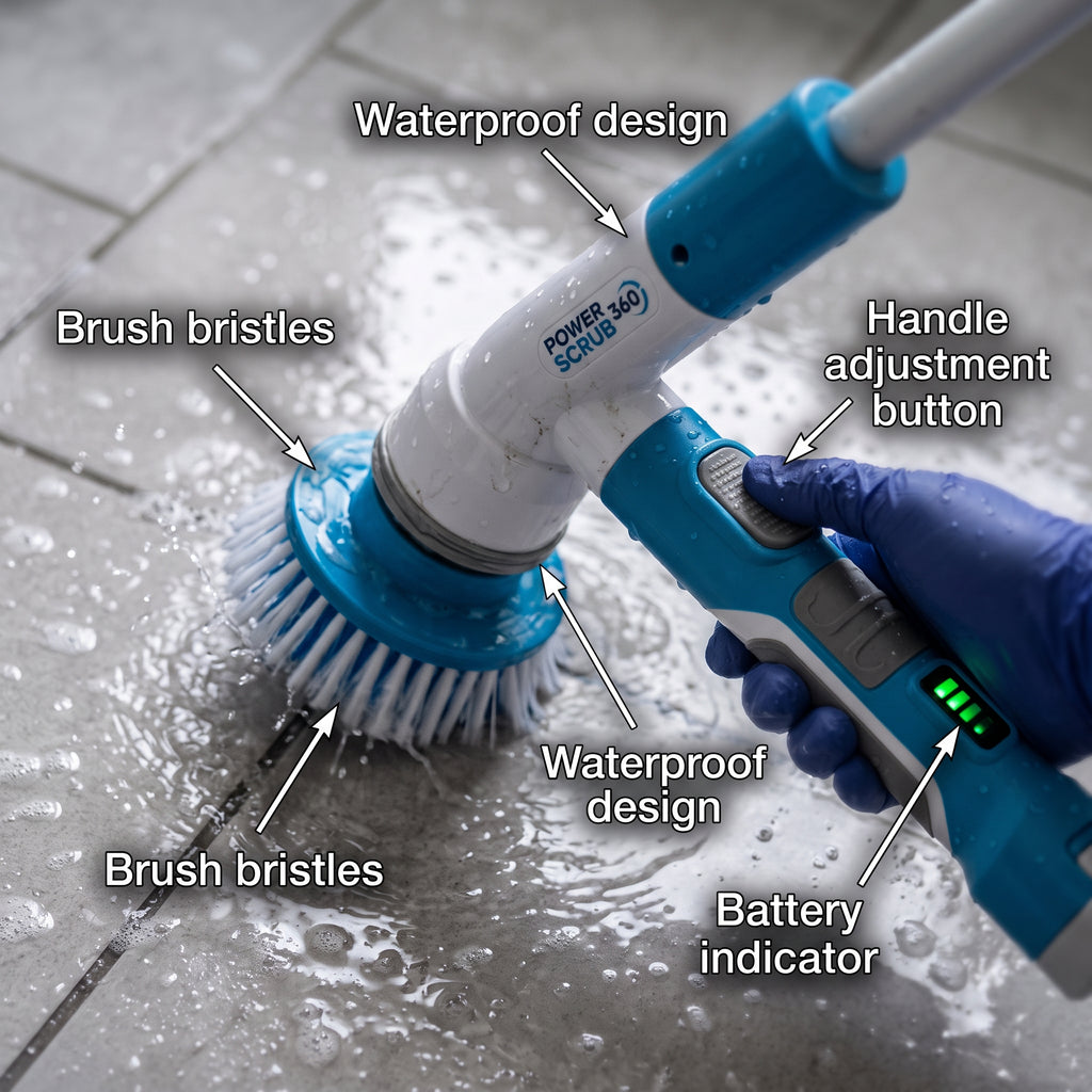 Cordless Electric Spin Scrubber – Powerful Bathroom Cleaning Brush with Adjustable Handle and Multiple Heads